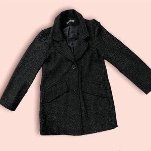 Black long textured tweed long coat